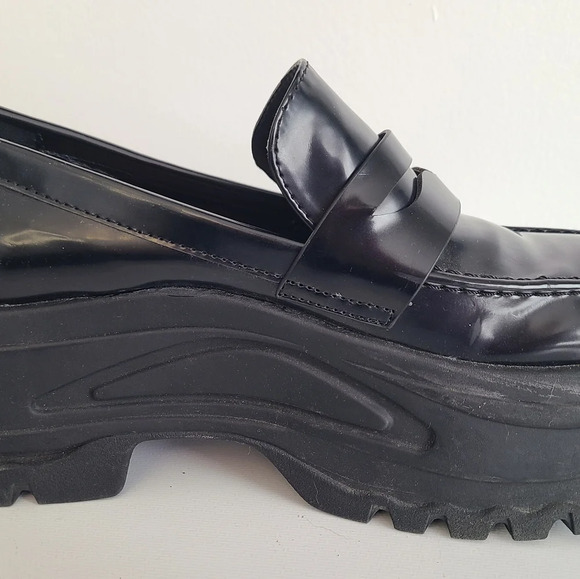 ZARA Chunky Trafaluc Shoes Womens Size 38 US7 Black Patent Leather Pre Owned - Picture 5 of 9